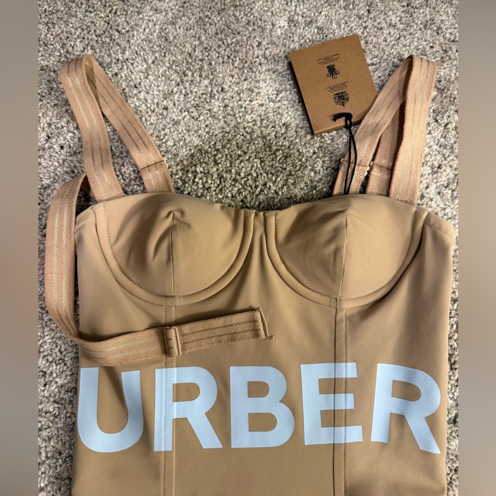 🩵SALE🩵 Burberry Elsie Horseferry Print Corset Dress in Soft Fawn sz 0 XXS